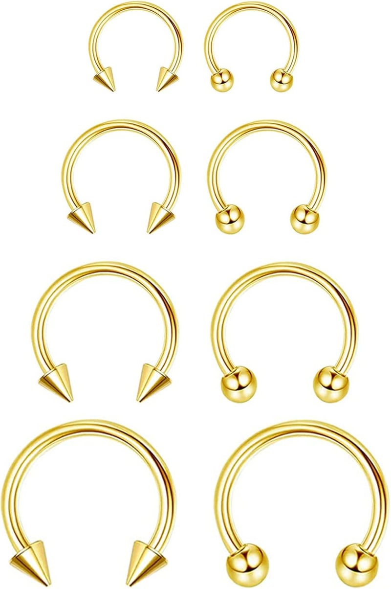 Earmark 7Pairs 6/7/8/9/10/12/14MM Surgical Steel Horseshoe Small Septum Rings Smiley Piercing Jewelry Circular Curved Barbell Piercing Hoops Set for Nose Nipple Nostril Cartilage Helix Daith Tragus Lip Eyebrow - Image 1